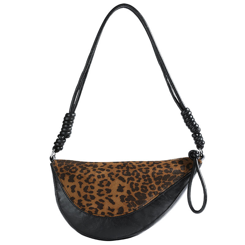 Niche design fashion color-block leopard print horn bag, saddle bag, armpit half-moon bag, water bottle bag, single-shoulder crossbody bag for women Item Picture