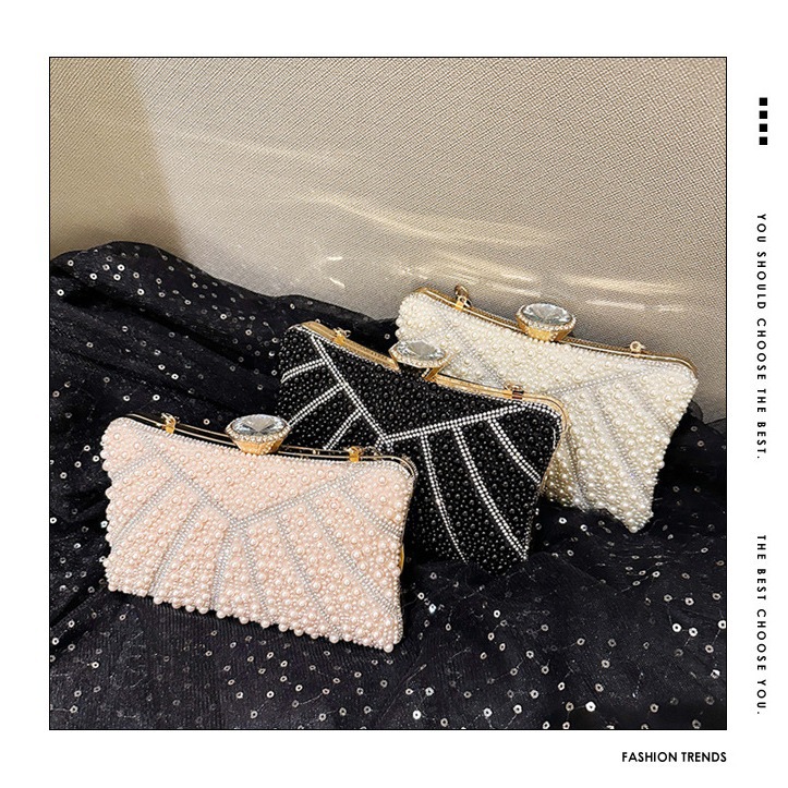 2025 Cross-border Dinner Bag, European and American women's handbag, pearl and diamond banquet clutch, evening dress bag, women's bag full figure