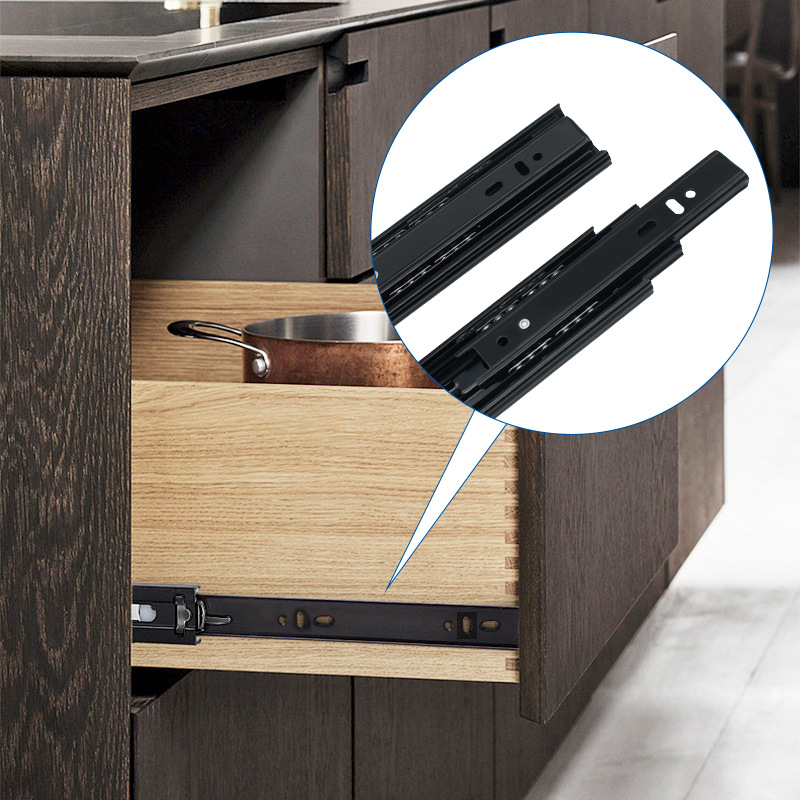 45-wide three-section slide rail, silent damping buffer guide rail, steel ball, cabinet and wardrobe slide rail, thickened drawer track slide rail details Picture
