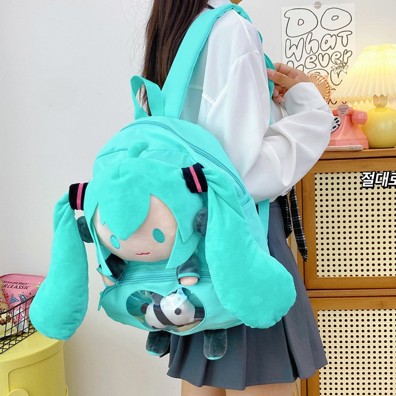New cartoon Hatsune Miku cute pain bag, Mimi eye plush bag doll, large-capacity backpack, birthday gift details Picture
