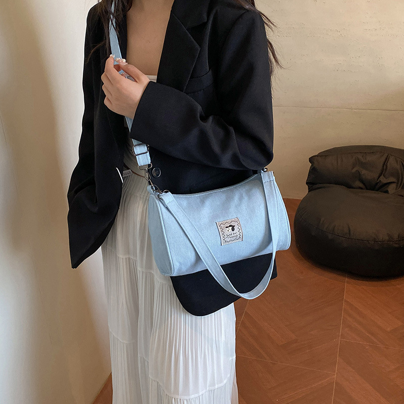 Cute denim crossbody bag, versatile Japanese casual backpack for girls, campus and outdoor pillow bag, fresh and clean single-shoulder bag details Picture