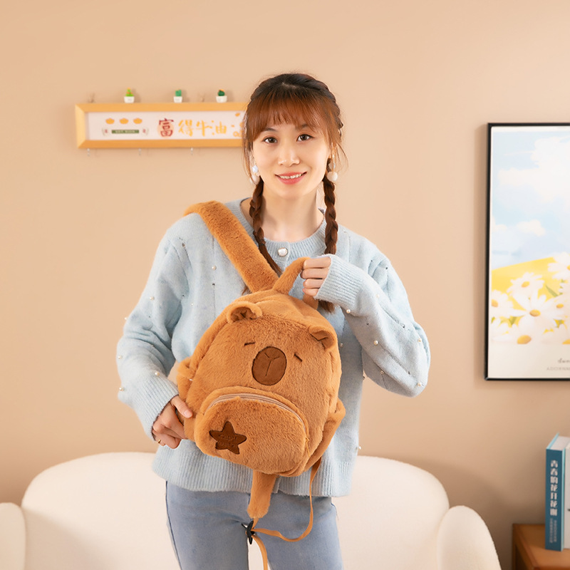 2024 New Capibara plush Capybara Backpack is cute and versatile. Wholesale of plush cartoon student small backpacks full figure