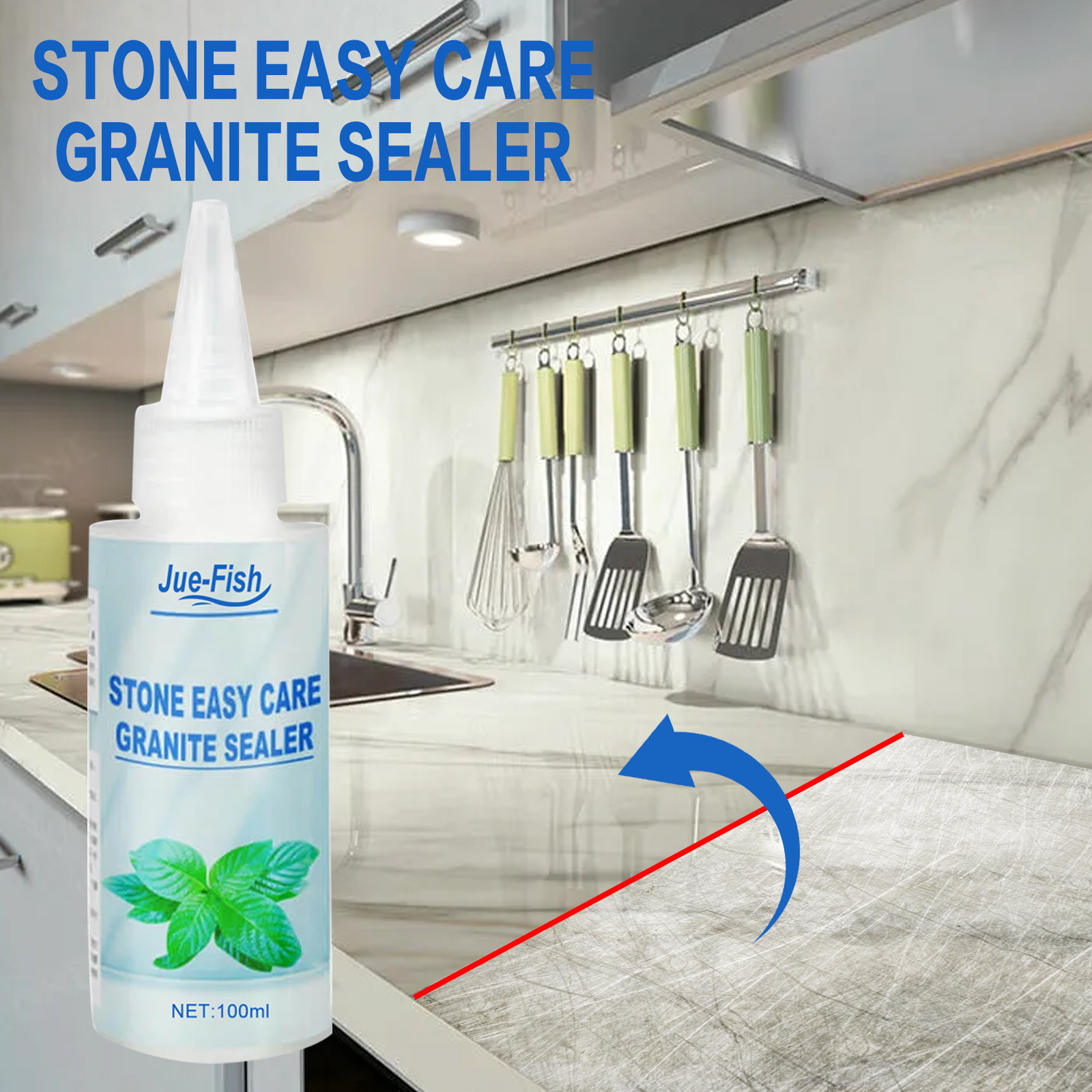 Jue-Fish Tile coating agent: Kitchen countertop tile scratch repair, maintenance, cleaning, care and brightening spray full figure