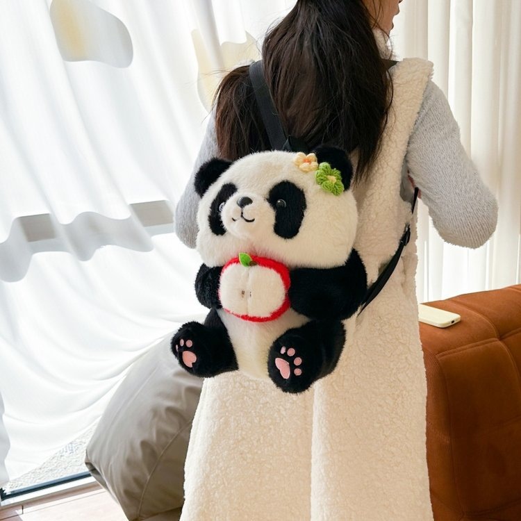 New cute panda flower flower doll backpack backpack, cartoon children's doll, panda souvenir plush bag for girls Specification drawing