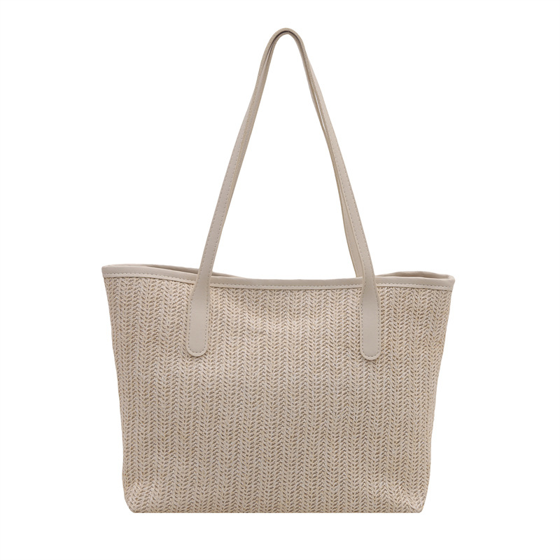 INS casual single-shoulder straw woven bag, new large-capacity hand-held woven bag, tote bag, women's beach vacation bag Item Picture