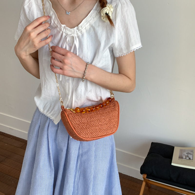2025 Summer New women's bags: chain single-shoulder bag, mini crossbody bag, zipper casual and fashionable woven bag Specification drawing