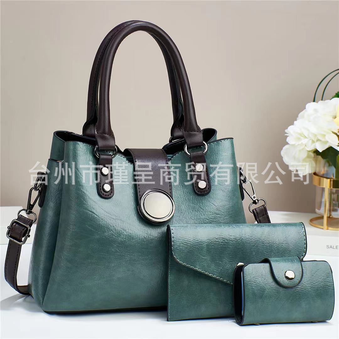 Cross-border foreign trade women's bag 2024 Autumn/Winter new style European and American solid color retro large capacity three-piece set mother-and-child bag crossbody bag Item Picture