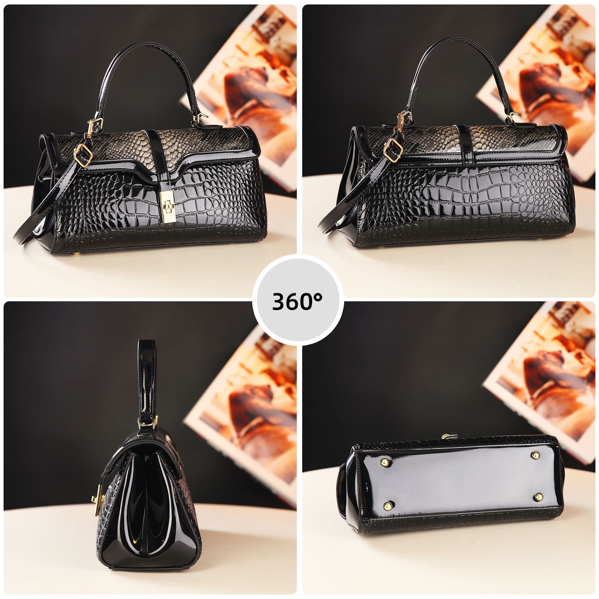 This large-capacity patent leather bag features a niche design for women and is suitable for middle-aged and elderly mothers. It is a versatile and casual crossbody bag for commuting Application Scenario