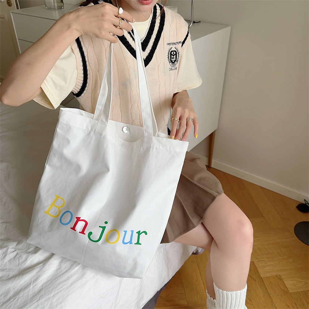 36181 canvas bag Summer letter-printed tote bag ins student book large capacity artistic canvas women's bag full figure