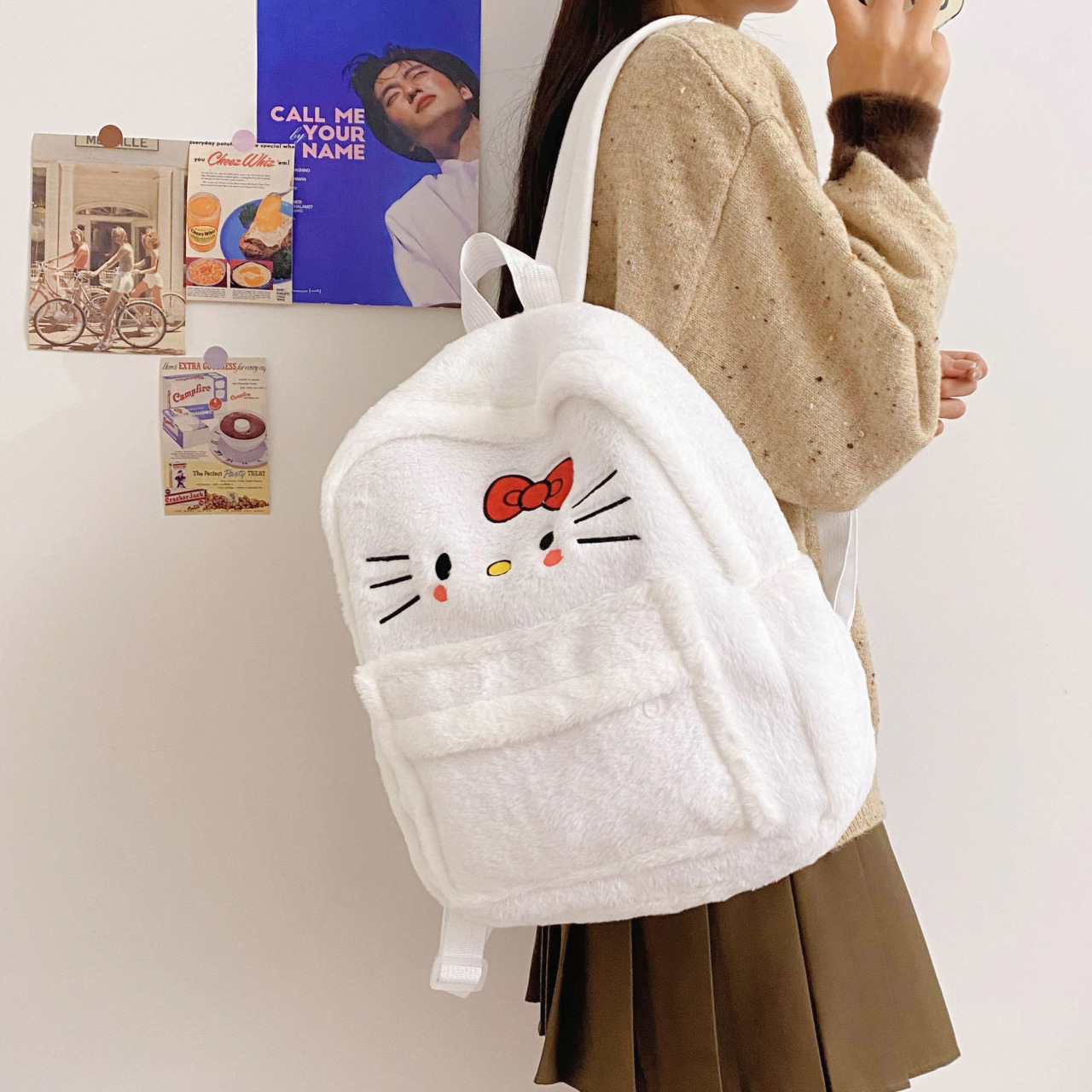 Cute KT Plush Backpack Backpack 2023 New cartoon children's schoolbag, cute and funny, large capacity backpack style details Picture