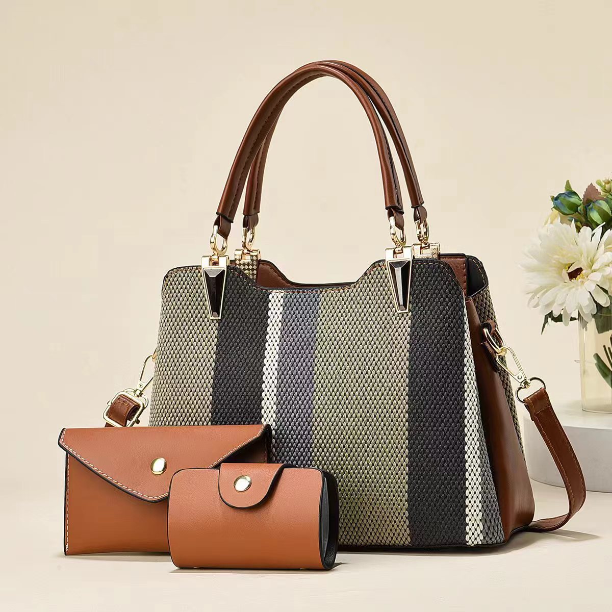 Korean Nib three-piece women's bag 2024 New trendy and fashionable large-capacity single-shoulder bag, versatile crossbody handbag Specification drawing