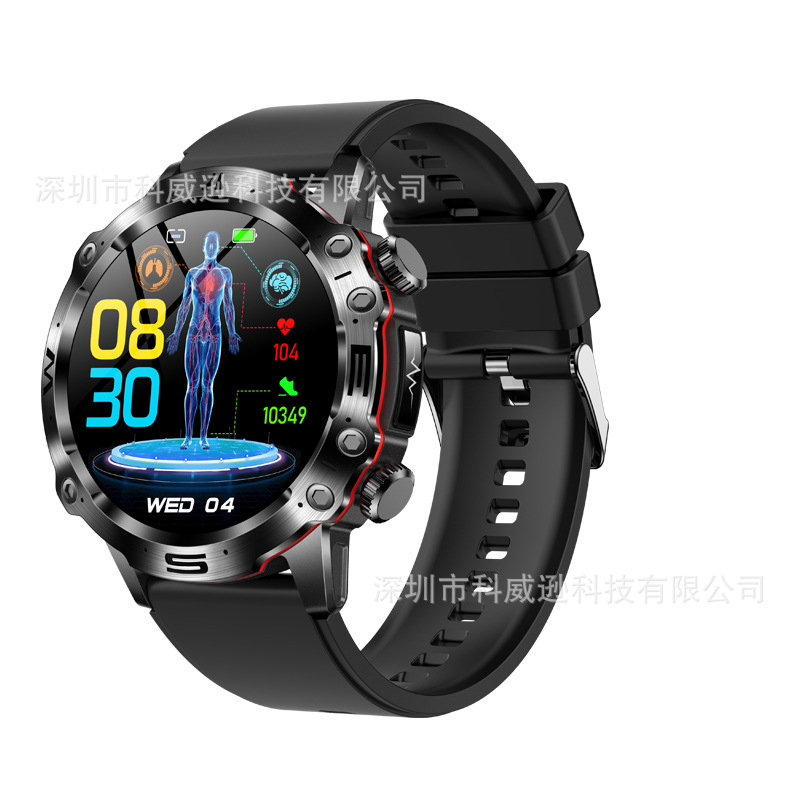 The new ET482 smartwatch features Bluetooth call, high-definition screen for outdoor sports, electrocardiogram monitoring and non-invasive blood sugar monitoring wristband Specification drawing