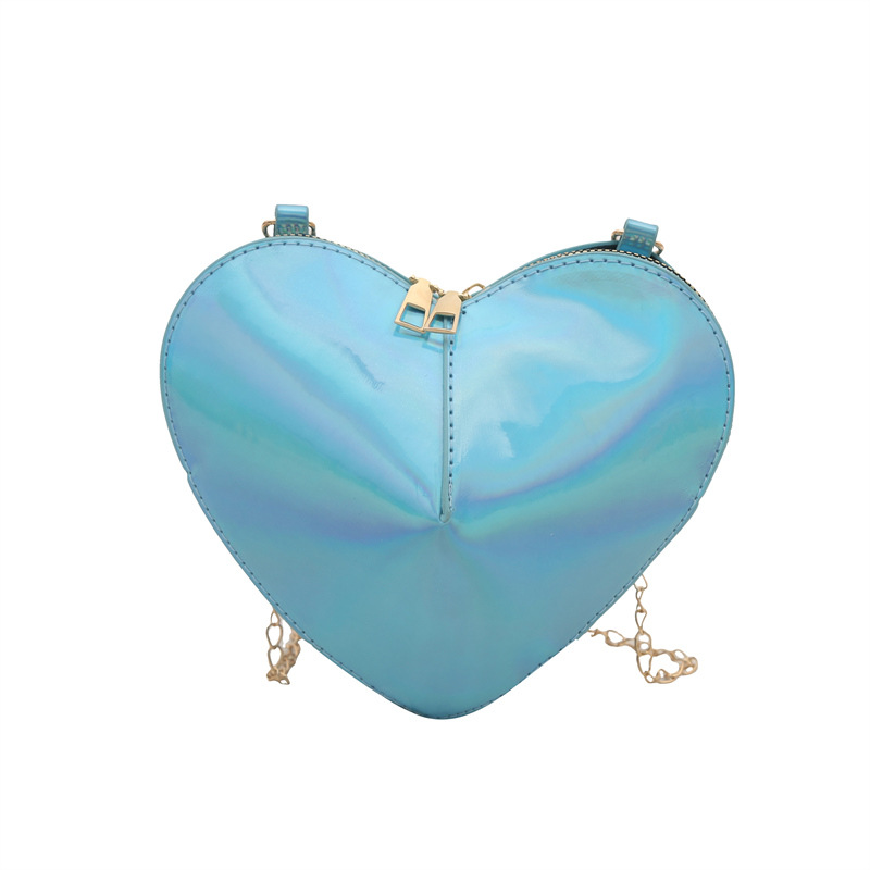 2025 Casual new style laser shiny heart-shaped mini chain accessory crossbody small bag for women Item Picture