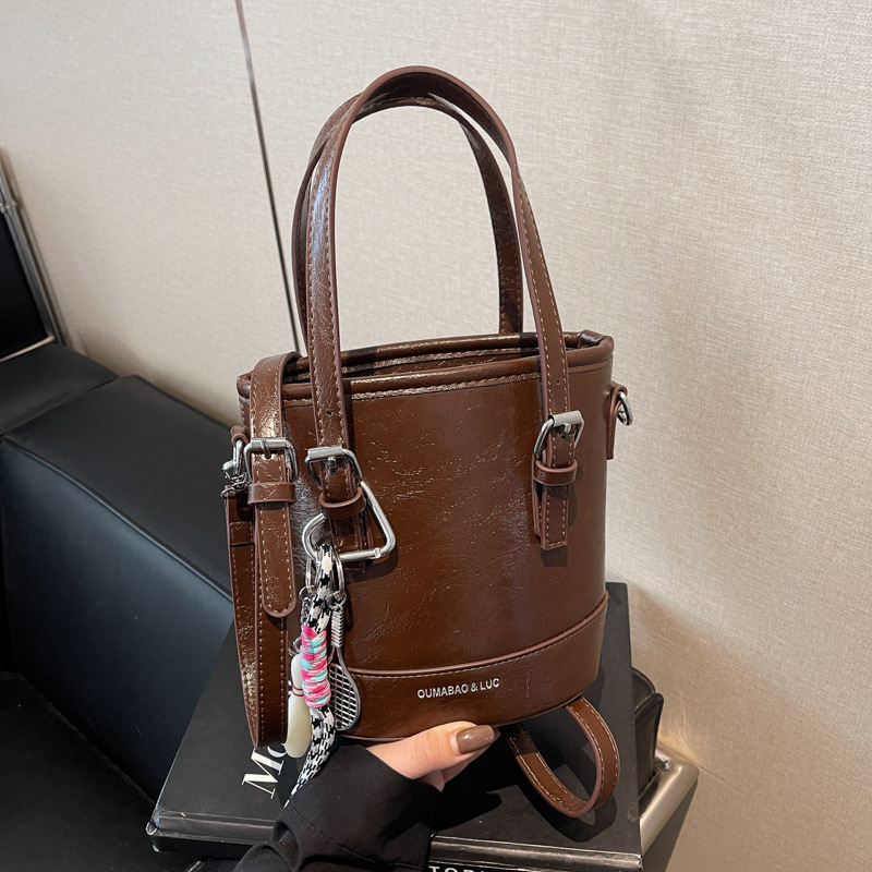 Retro color-blocking trendy bucket bag for women 2025 new style, fashionable and versatile single-shoulder bag, niche design, simple handbag Specification drawing