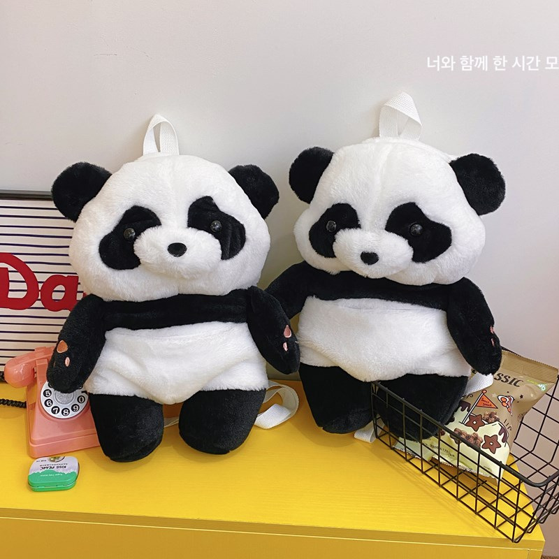 New cartoon panda backpack, fresh, sweet and cute plush toy bag, claw machine doll exchange, factory direct sales full figure