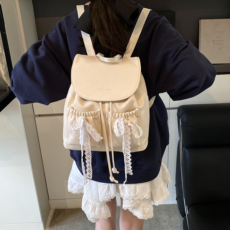 2025 New style fashionable lace bow school-style small backpack, high-end and niche design solid color backpack Specification drawing