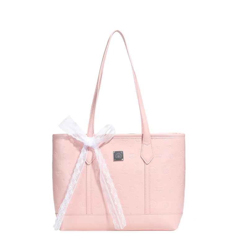 Cross-border new sweet, simple and large-capacity tote bag 2025 New style casual and cute embossed single-shoulder bag Item Picture