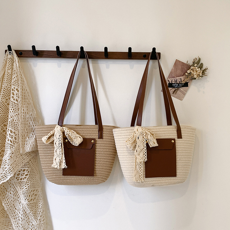 Summer woven bag for Women 2025 New Style, trendy vacation style straw woven bag, large capacity hand-held tote bag, vegetable basket bag Application Scenario