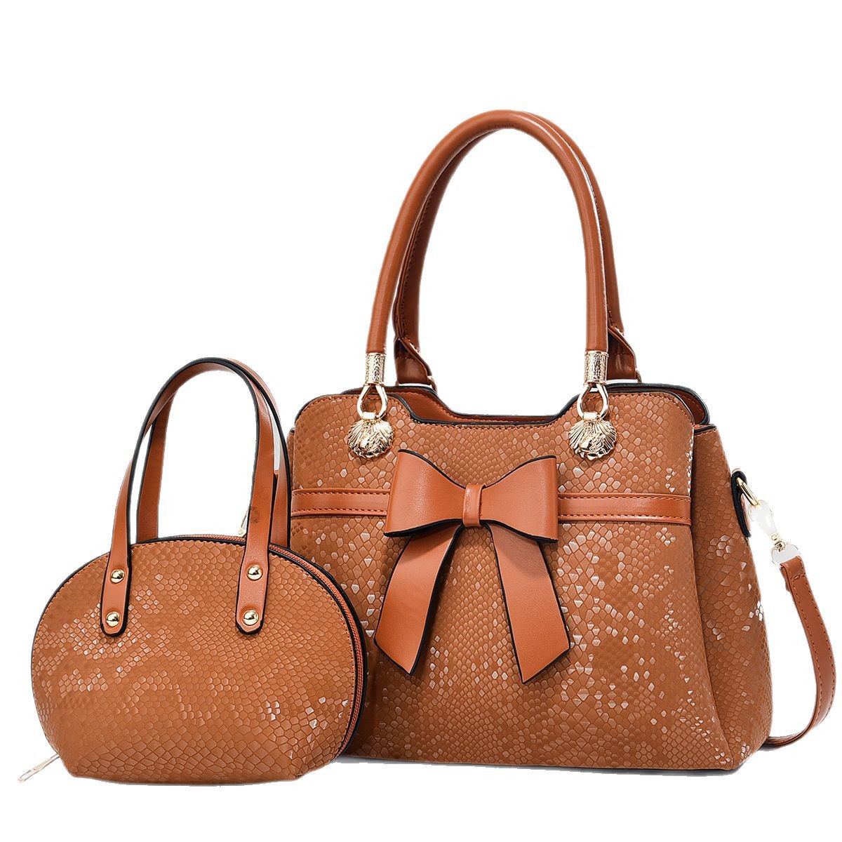 Two-piece set of new snake-patterned mother and child bag, fashionable sequined butterfly handbag, cross-border versatile, large-capacity single-shoulder bag Item Picture