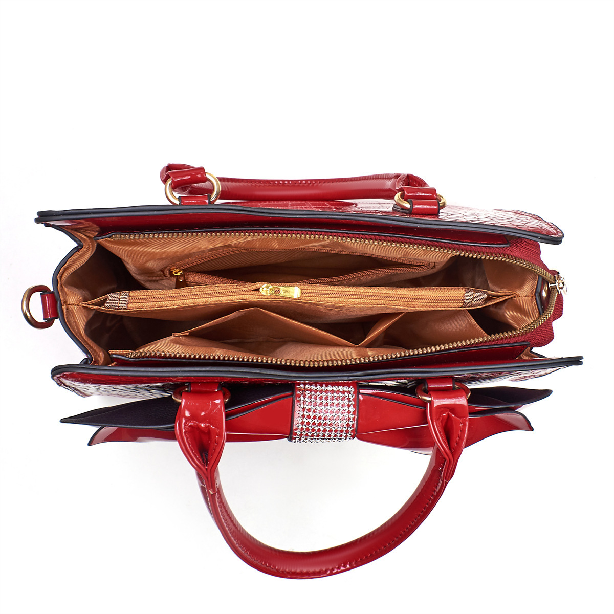 Cross-border foreign trade hand-held large bag 2025 New style fashionable crocodile pattern bow bucket bag patent leather shiny crossbody bag Application Scenario