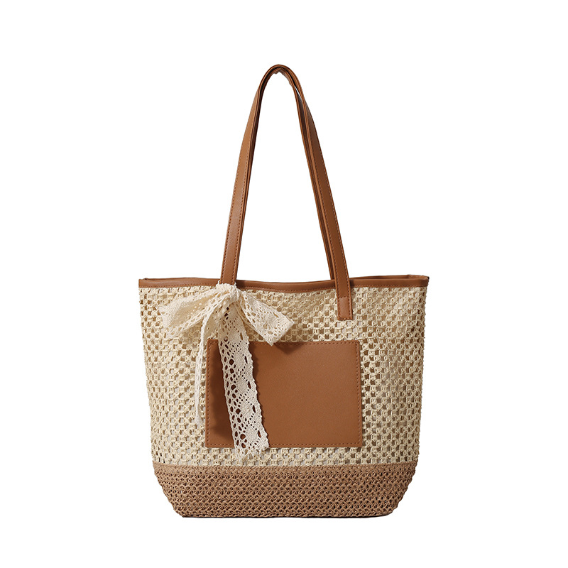 Handmade woven bag for women, 2025 new style, popular beach vacation single-shoulder bag, large capacity tote bag, straw woven bag Item Picture