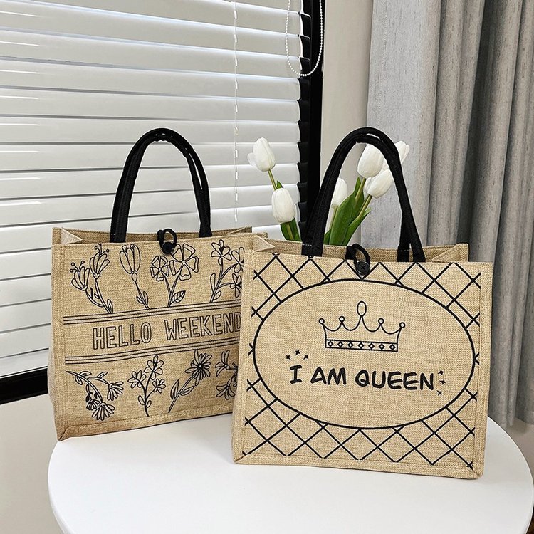 Harajuku retro hand-held tote women's bag, simple and lightweight linen, large-capacity women's handbag wholesale, cross-border bag full figure