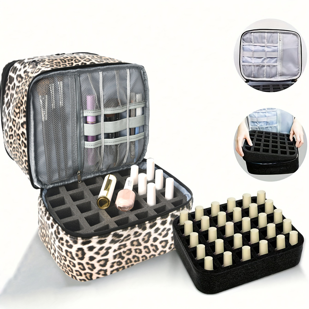 Nail polish storage bag, portable nail care, double-layer raised large-capacity essential oil bag, can hold a stand lamp, 30 bottles Item Picture