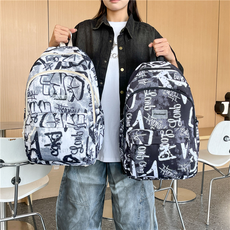 New Summer 2025 casual and simple backpack for women, large-capacity backpack for commuting to school, fashionable printed crossbody bag details Picture