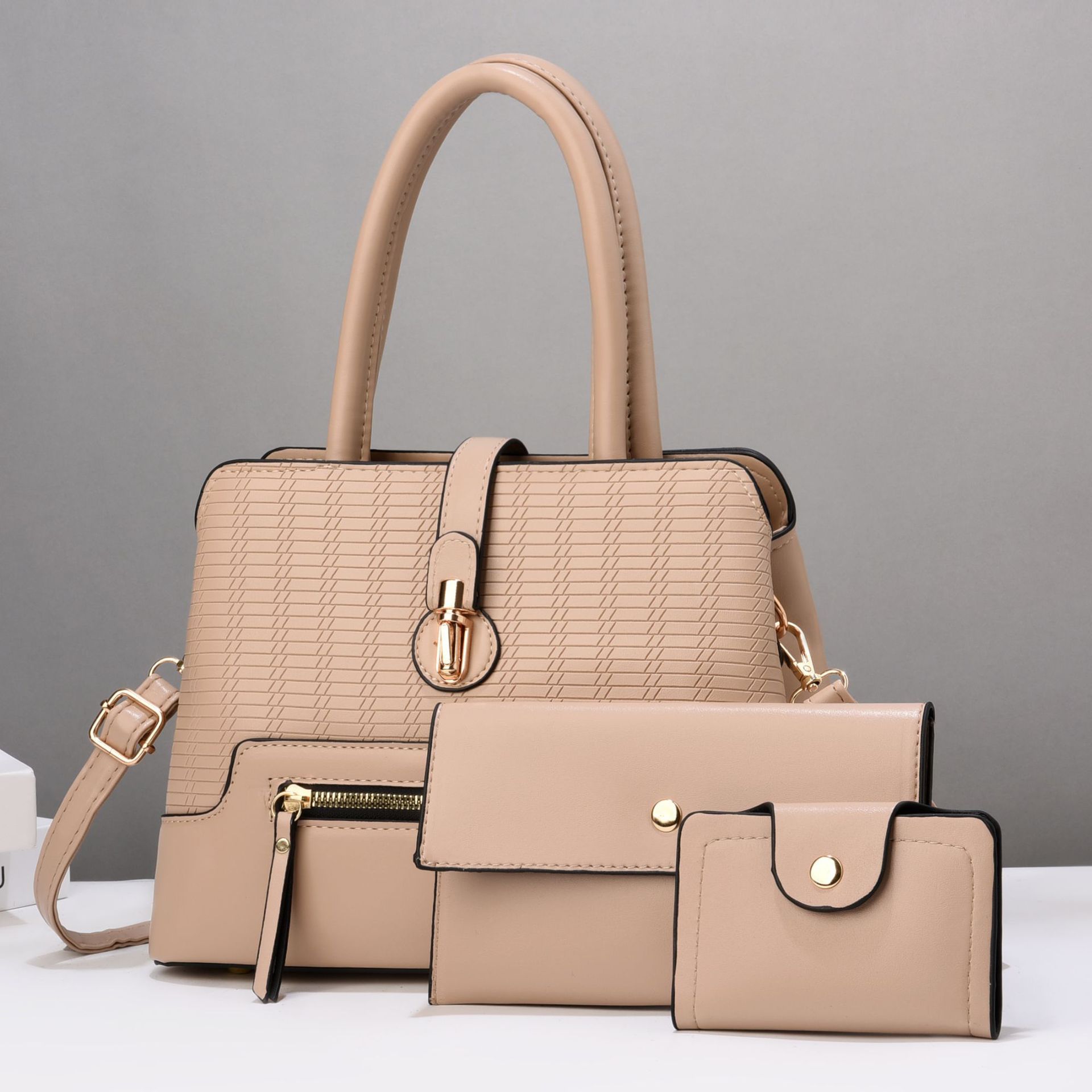 2024 Cross-border handbag three-piece set, versatile women's bag, new trendy single-shoulder bag, simple shell bag, crossbody bag Specification drawing