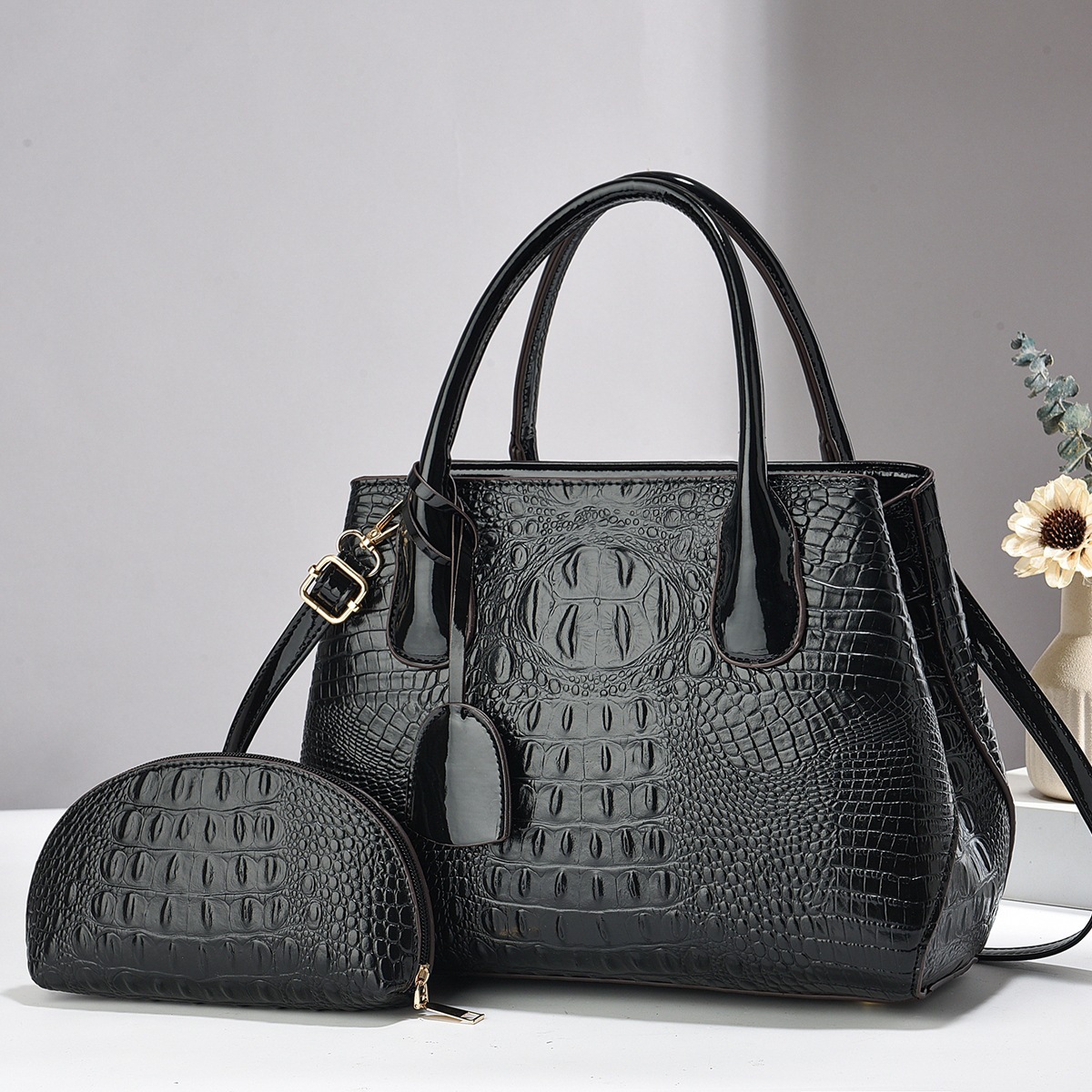 New crocodile-patterned mother and child bag, fashionable and simple cross-border handbag, large-capacity trendy single-shoulder crossbody bag, one-piece consignment full figure
