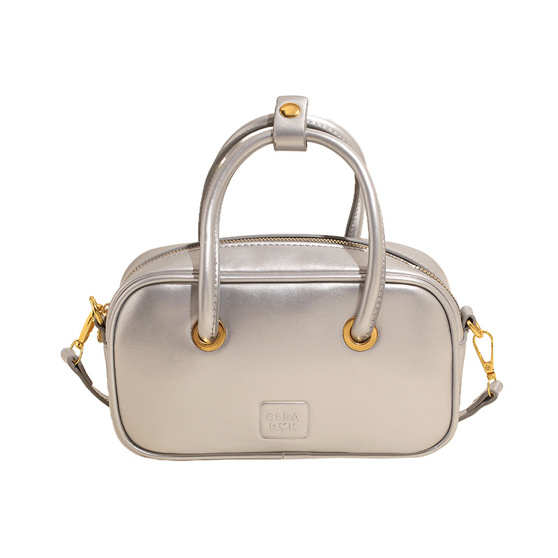 Korean-style chic retro oil wax texture underarm bag, large-capacity single-shoulder bag, handbag, Boston pillow bag, women's bag Item Picture