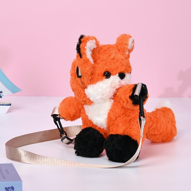 New cross-border kindergarten children's crossbody bag, cute doll, girls' backpack, goodnight fox plush doll bag Specification drawing