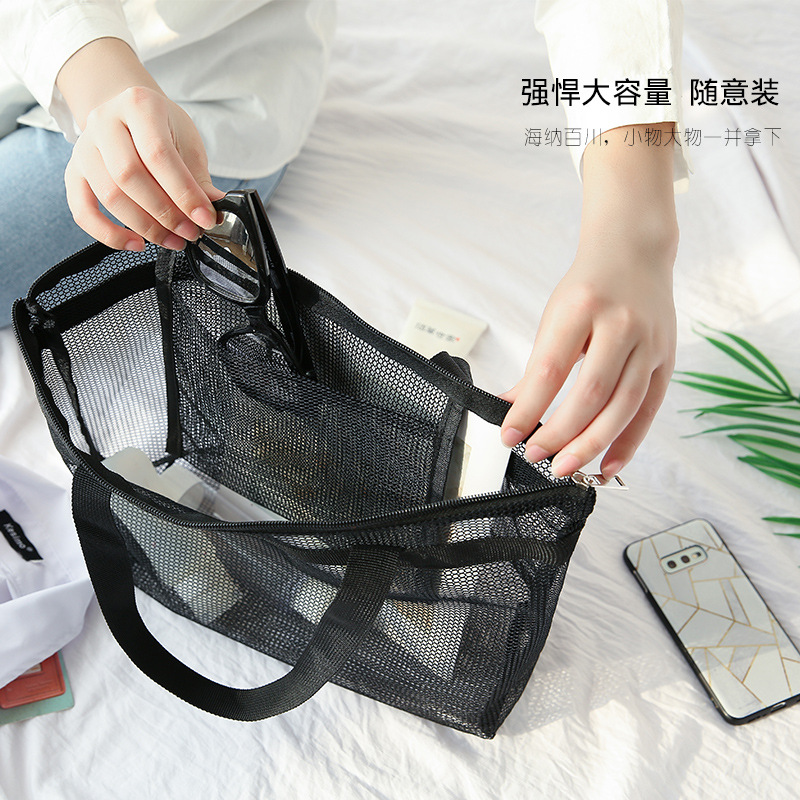New mesh beach bag, travel single-shoulder bath storage bag, dry and wet separation bag for clothes, and outdoor toiletry bag Specification drawing