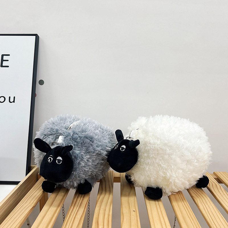 New cartoon creative doll bag, cute black-faced little sheep plush crossbody bag, funny and soft cute doll coin purse bag full figure