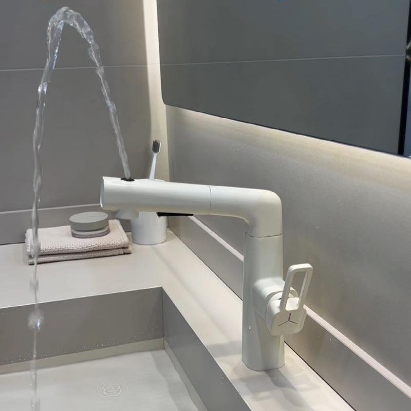 All-copper pull-out washbasin, milky white hot and cold water faucet, household lift bathroom, gun gray washbasin, washbasin faucet Application Scenario