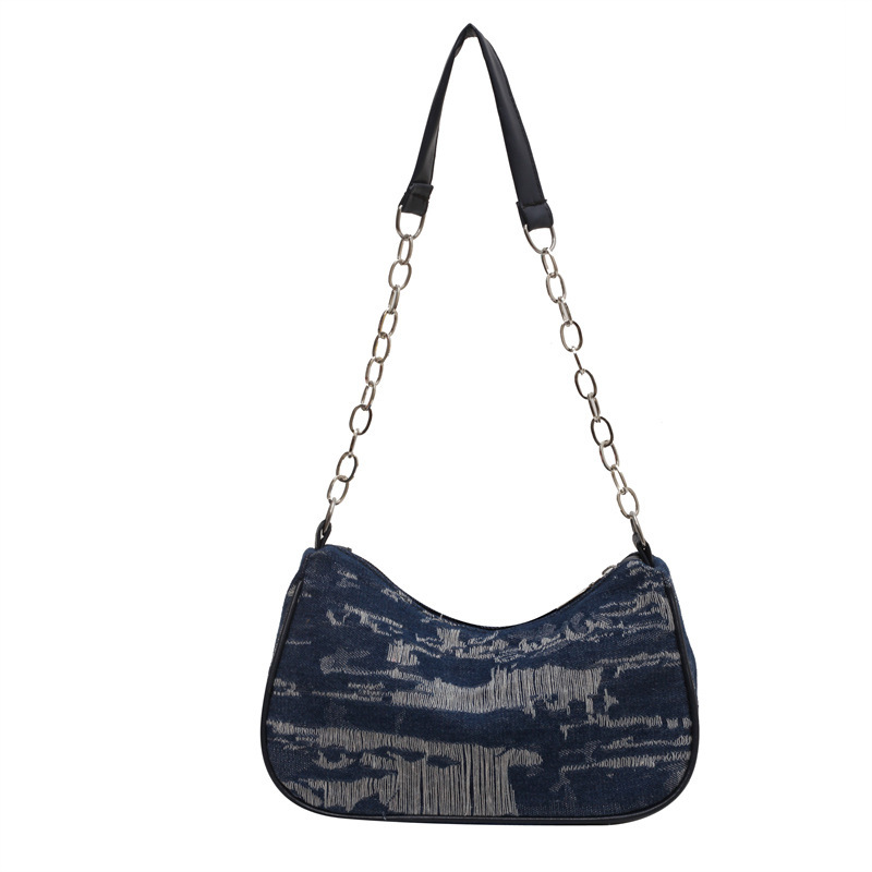 Denim underarm bag for women 2023 new style small shoulder bag, retro large capacity chain shoulder bag, lightweight canvas bag Item Picture