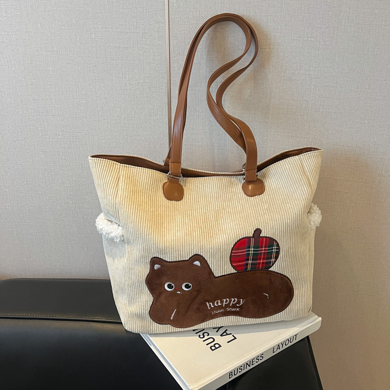 Corduroy bag for women, large capacity 2025 new style, casual and versatile single-shoulder shopping bag, commuter tote bag, backpack details Picture