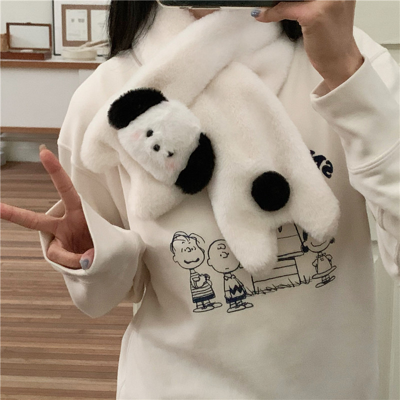 Cute blush puppy plush scarf, Korean Instagram style, girlish heart, new autumn and winter warm, thickened cross neck full figure