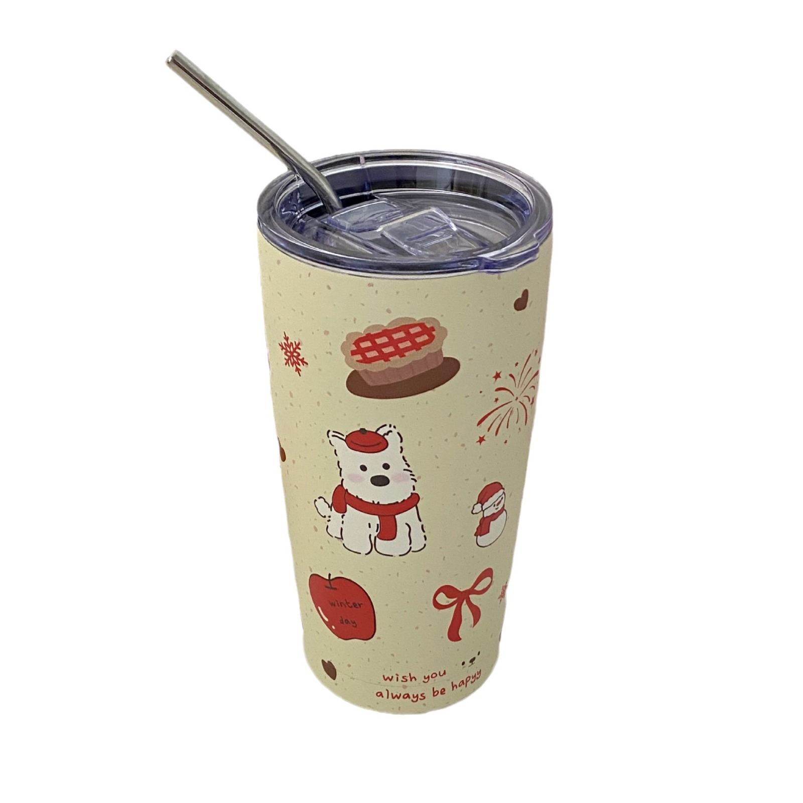 Super cute West Highland dog insulated cup, stainless steel coffee cup, insulated cup, straw, large capacity, high appearance level water cup Item Picture