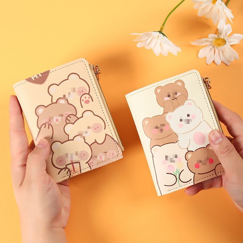 New cartoon bear anime cute short zipper wallet for female students, small and fresh loose change details Picture