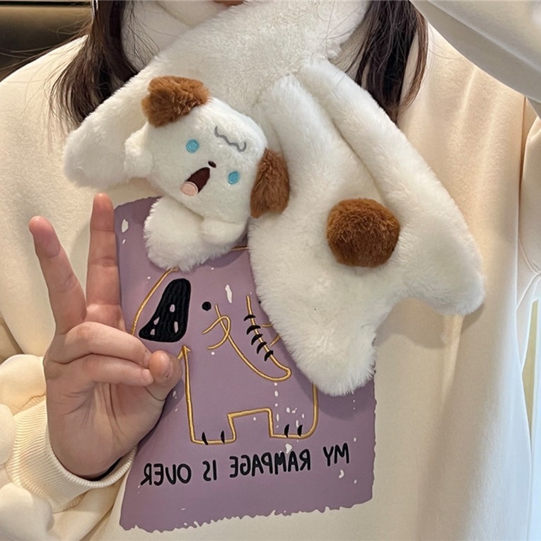 Cute Shouting puppy plush scarf for winter girls 2022 new Style Versatile Cartoon fluffy student warm neck full figure