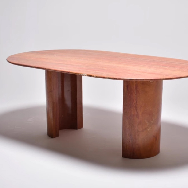 Factory direct supply, grand Nordic natural red travertine oval dining table, living room, dining room, light luxury travertine dining table, hotel Specification drawing