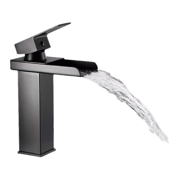 Factory direct sales of all-copper bathroom waterfall faucets, washbasins, basin faucets, European-style wide spout cold and hot water faucets Item Picture