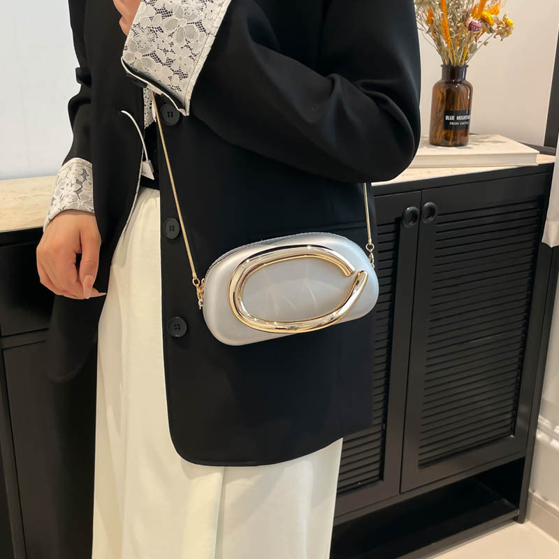 2025 New style clutch, metal-decorated shoulder bag, European and American cross-border trendy and personalized evening dress, chain crossbody bag details Picture
