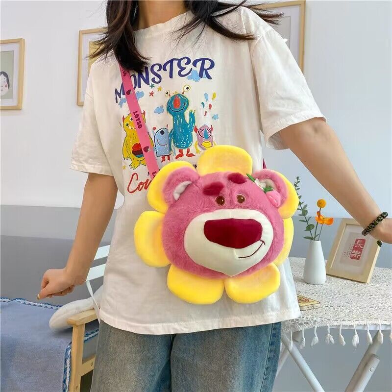 Sunflower Strawberry Bear Plush Bag for Women 2023 New Style Cartoon Plush Hand-held Doll Bag Series Specification drawing