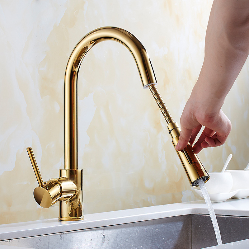 Haimingsi Golden pull-out Faucet Rotating Kitchen Faucet sink Sink Sink Hot and cold faucet 8055D Application Scenario