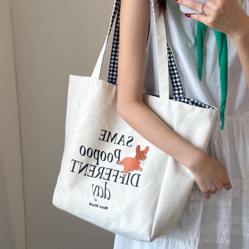 Fashionable printed canvas bag 2025 new large-capacity tote bag, trendy single-shoulder underarm bag, student commuter women's bag details Picture