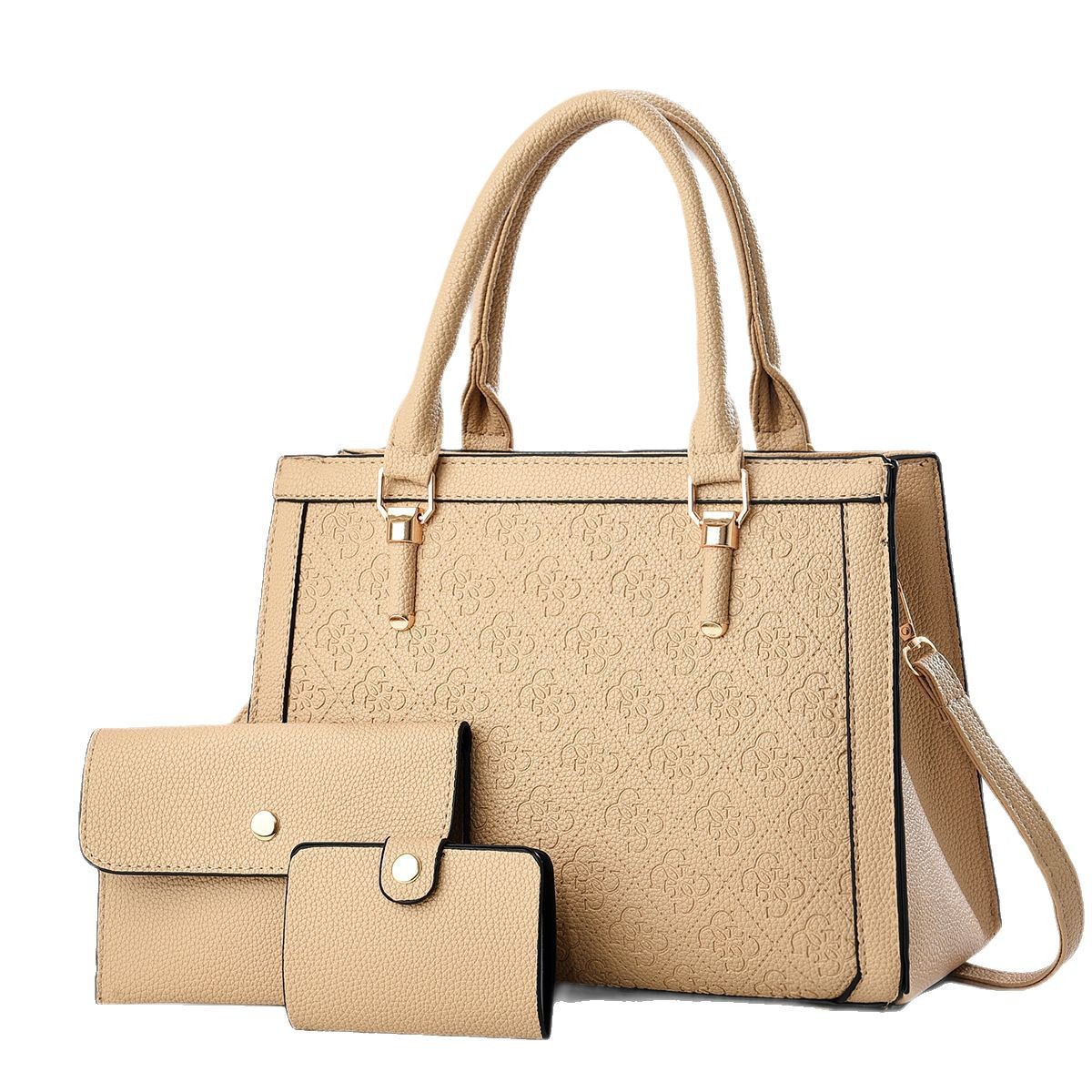New cross-border foreign trade fashionable embossed mother and child bag three-piece set, large capacity, simple and versatile single-shoulder bag, PU trendy bag Item Picture
