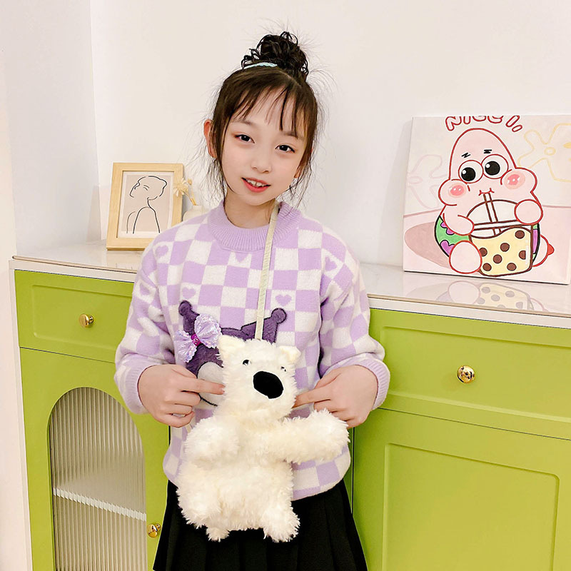 New cartoon West Highland doll bag, plush toy, crossbody bag, cute puppy bag, gift factory direct sales version Specification drawing