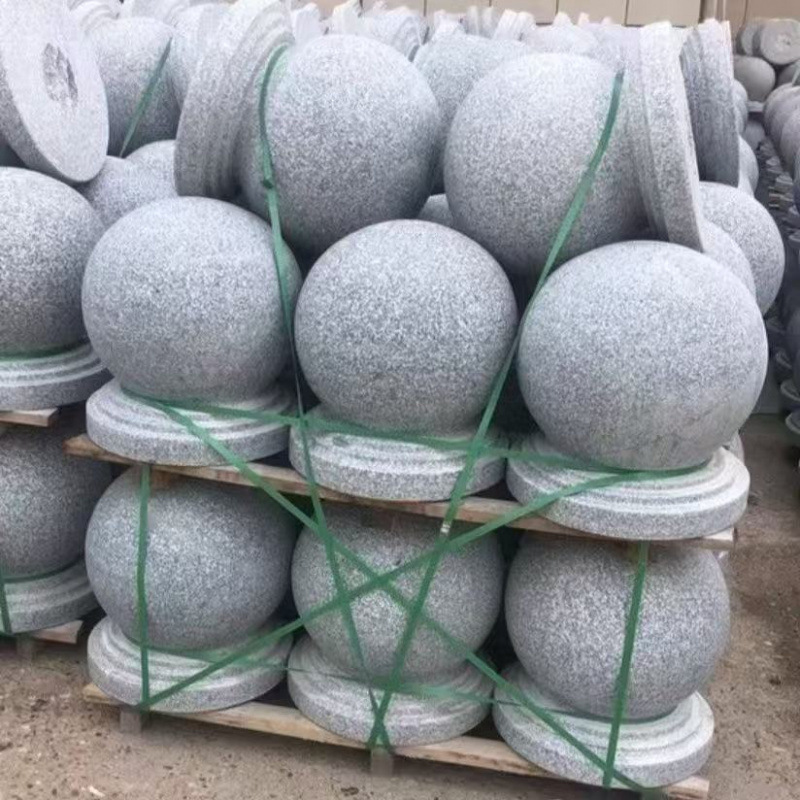 Granite anti-collision stone piers, square isolation, marble bollards, stone balls, park, outdoor stone pier ornaments combination, Foshan Application Scenario